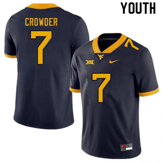 Youth West Virginia Mountaineers NCAA #7 Will Crowder Navy Authentic Nike Stitched College Football Jersey EJ15Q46IT